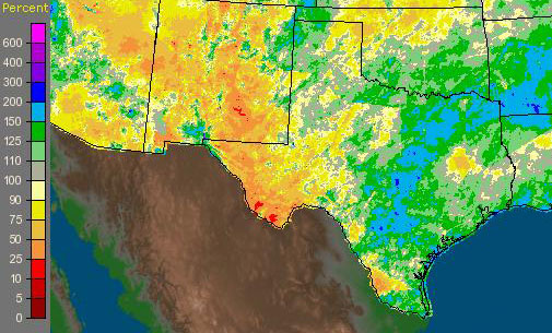Rainfall Central Texas, 6 months ending 8 March 2010