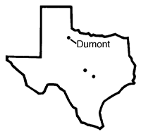 Map of Texas showing the location of the Double Helix Ranch near Dumont